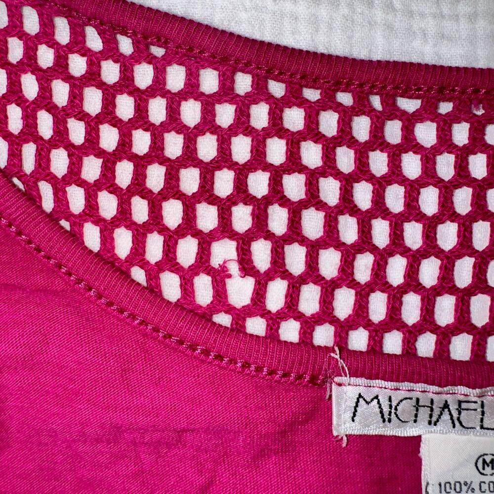 Vintage 80s Michael Carrie Fuchsia Mesh Crop Batwing Top Women's Medium Festival - Picture 9 of 16